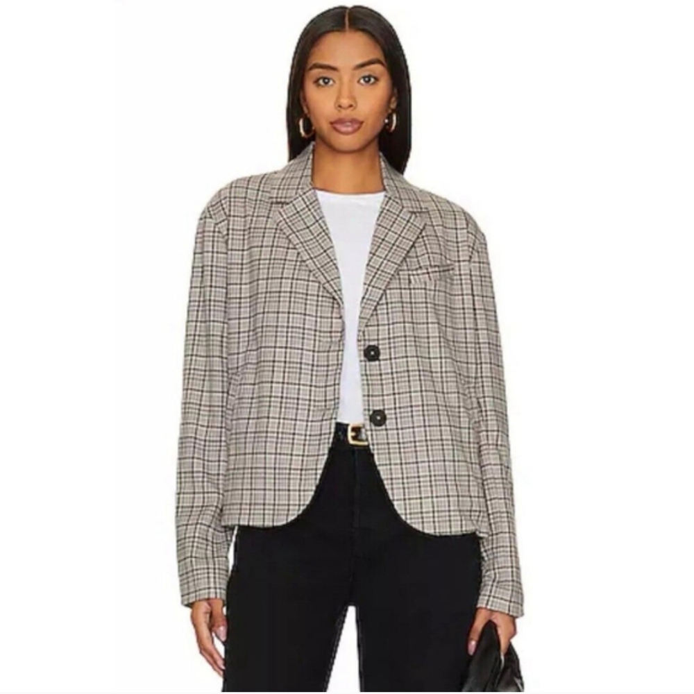 Free People We the Free Cali Tartan Plaid Relaxed Single Breasted Blazer Small